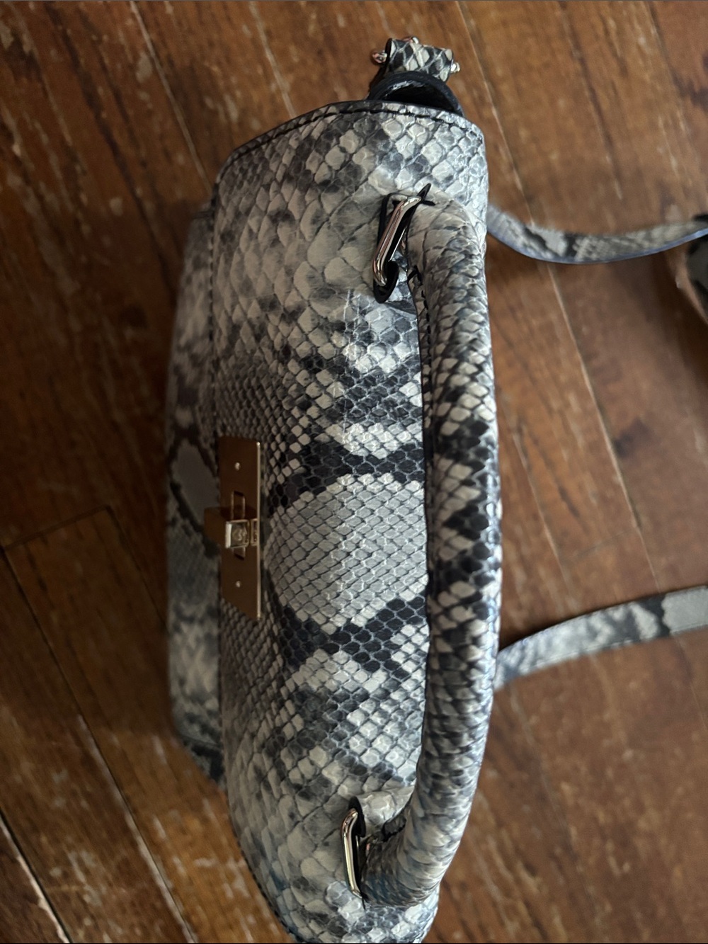 Kate Spade Carlyle Nadine Snake-Print Top Handle Satchel Gray and Cream Handbag - Picture 2 of 9
